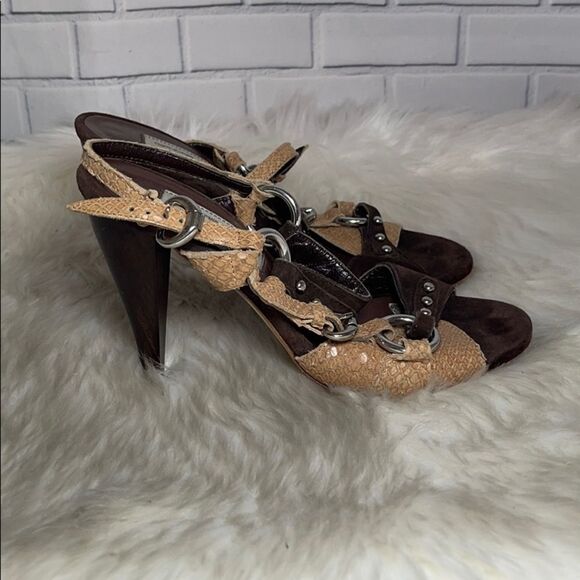 Giancarlo Paoli Suede/Snakeskin Heels Sz 37/6.5 - Picture 4 of 7